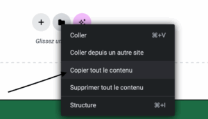 menu déroulant clic droit widget elementor pour copier contenu d'une page