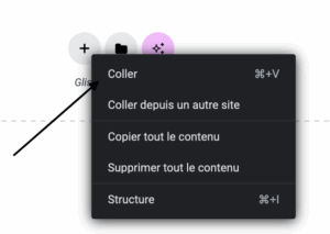 Option coller sur elementor dans la zone glissez un widget
