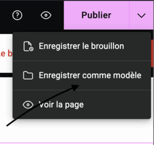 capture d'écran pour expliquer comment enregistrer comme modèle une page sur elementor